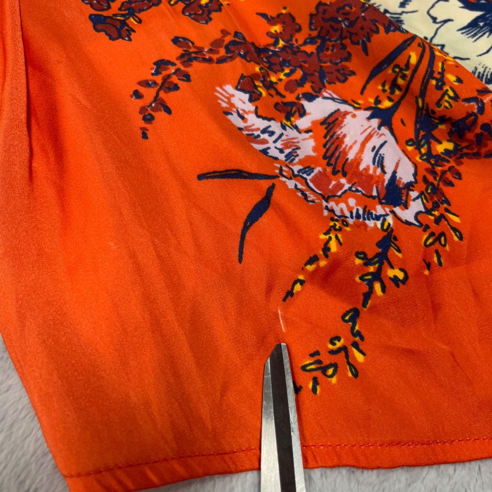 Free People Floral Print Blouse Womens XS Orange Peasant Boho Balloon Sleeve - Picture 9 of 11